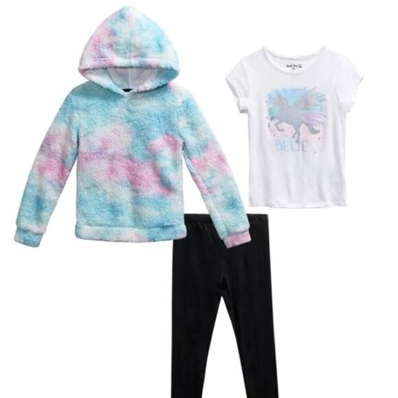 Big Girls Insta Faux Fur Pullover Hoodie Graphic T-shirt with Leggings 3 Piece - Picture 2 of 3